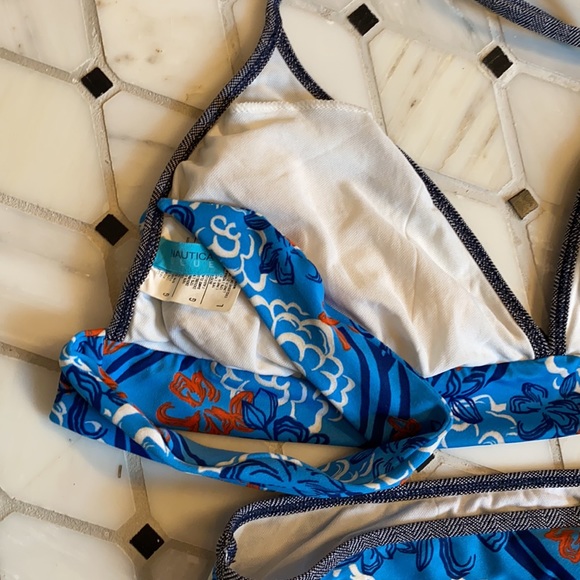 Nautica Blue Halter Bikini - L - Blue Floral - Picture 5 of 5